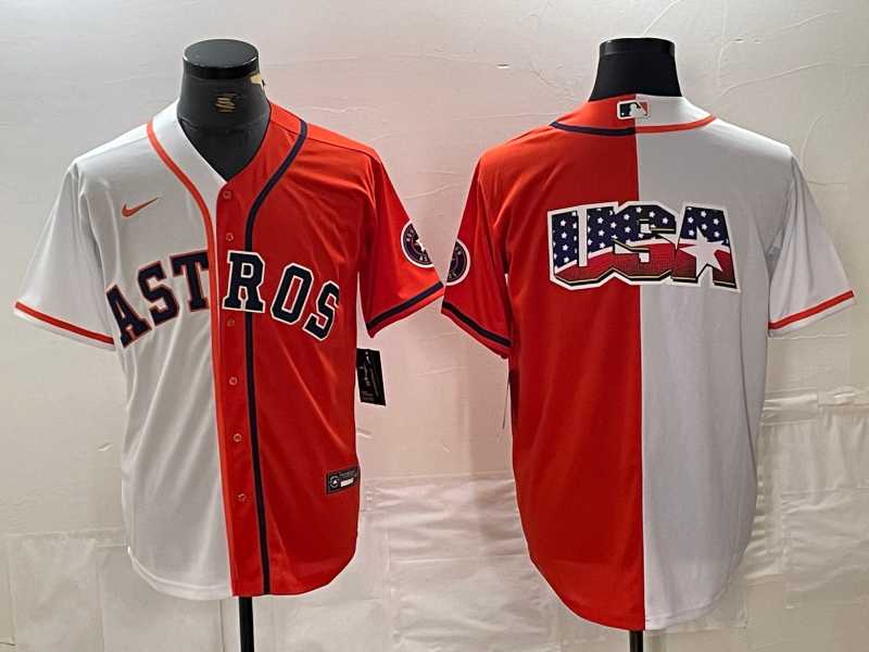 Mens Houston Astros Blank Orange White Split Stitched Baseball Jersey Dzhi